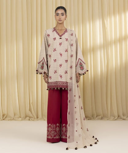 3 Piece - Embroidered Dobby Suit (Unstitched)