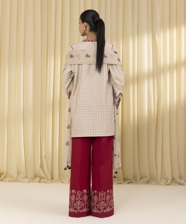 3 Piece - Embroidered Dobby Suit (Unstitched)