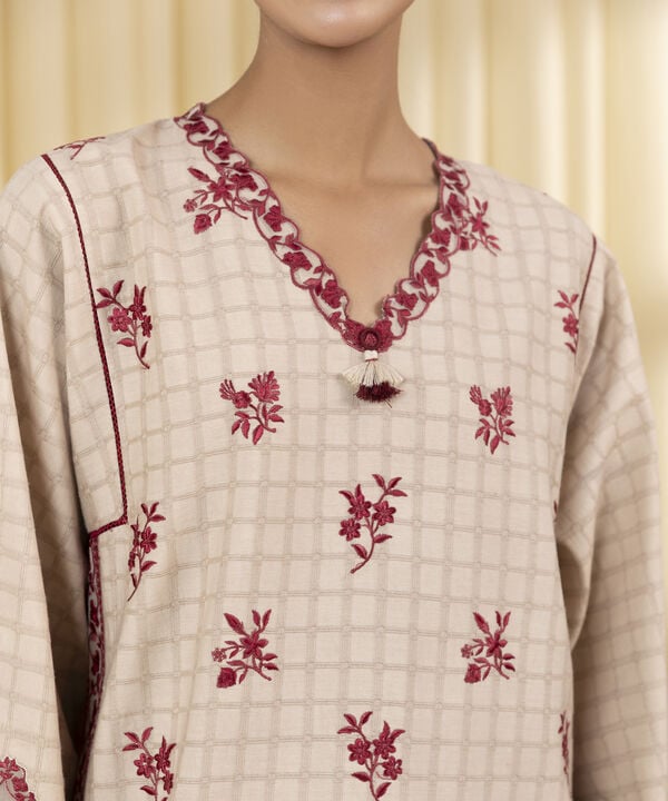 3 Piece - Embroidered Dobby Suit (Unstitched)