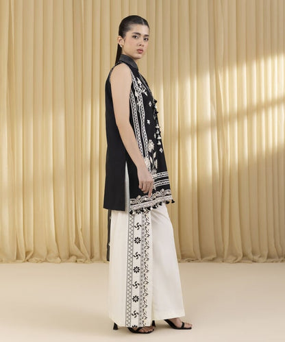 3 Piece - Embroidered Cotton Satin Suit (Unstitched)