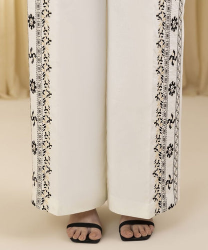 3 Piece - Embroidered Cotton Satin Suit (Unstitched)