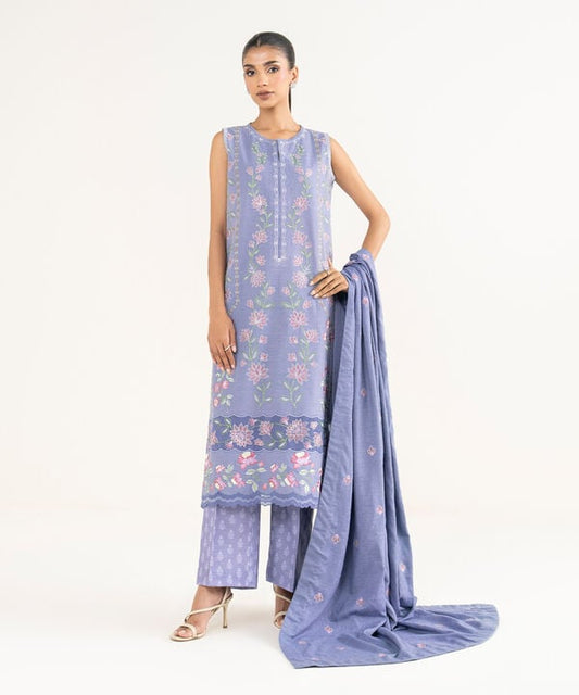 3 Piece - Embroidered Khaddar Suit