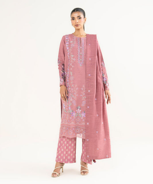 3 Piece - Embroidered Khaddar Suit