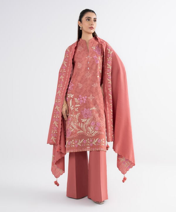 3 Piece - Embroidered Cotton Jacquard Suit
