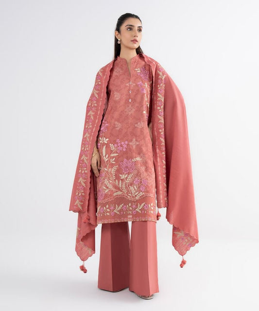 3 Piece - Embroidered Cotton Jacquard Suit