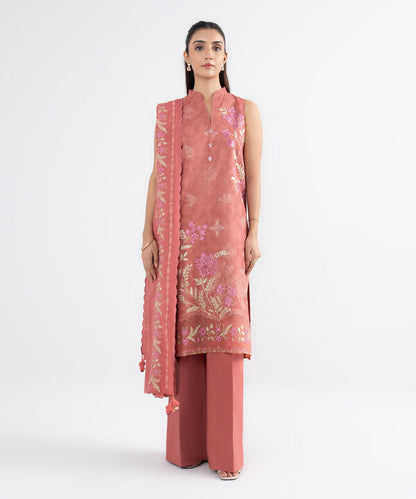 3 Piece - Embroidered Cotton Jacquard Suit